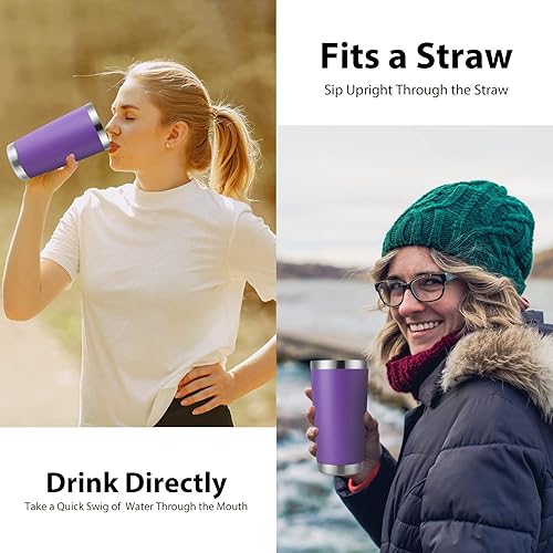 Miniatura 4 de DOMICARE Vaso de acero inoxidable con tapa, doble pared aislada al vacío, taza de viaje, taza de café aislada con recubrimiento de polvo duradero