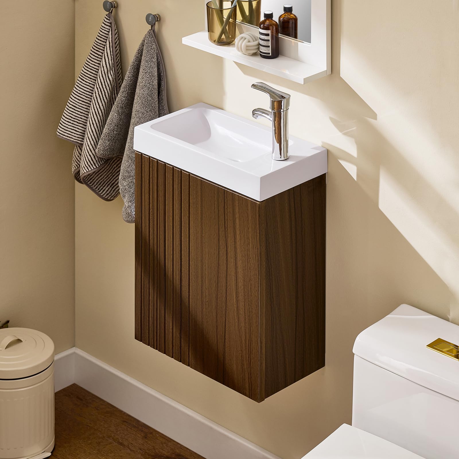SoBuy Meuble Sous Lavabo Suspendu pour Salle de Bain avec Vasque Compact - Rangement Colonne Petite Taille pour WC Style Moderne 40x22x56cm BZR196-BR