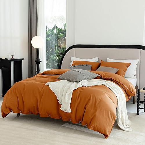 Miniatura 10 de Talasily Juego de funda de edredón tamaño King, funda de edredón de lino blanco, suave, de 104 x 90 pulgadas (1 funda de edredón y 2 fundas de