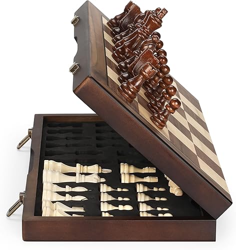 Juego de ajedrez magnético de madera para adultos y niños, tablero de ajedrez de 17 pulgadas con piezas hechas a mano, plegable, portátil, único,