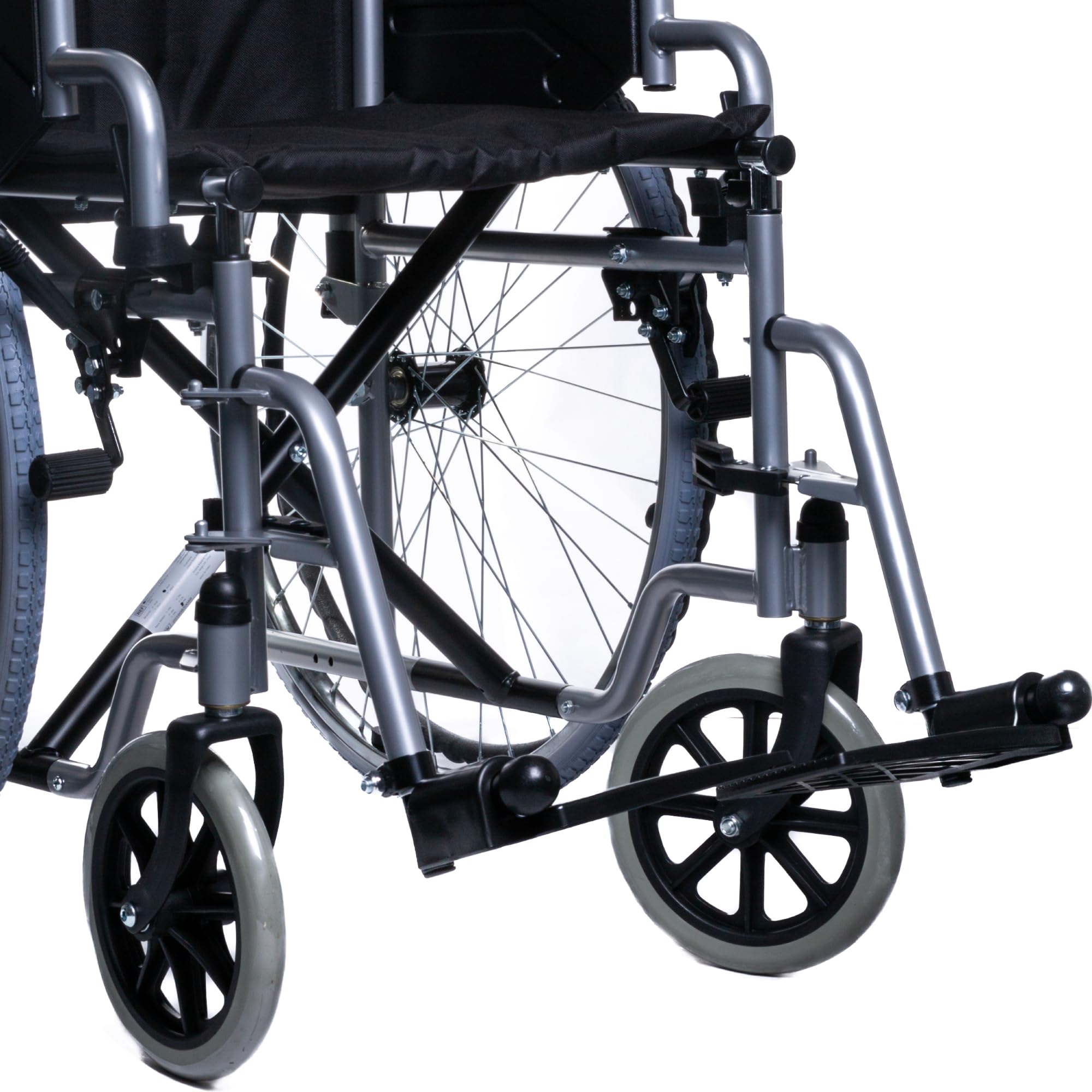 SPES Sedia a Rotelle Pieghevole in Acciaio per Anziani, Grigio, 43 cm | muoviti in autonomia in casa e fuori, robusta in acciaio, braccioli e poggiapiedi estraibili, pieghevole, 4 misure