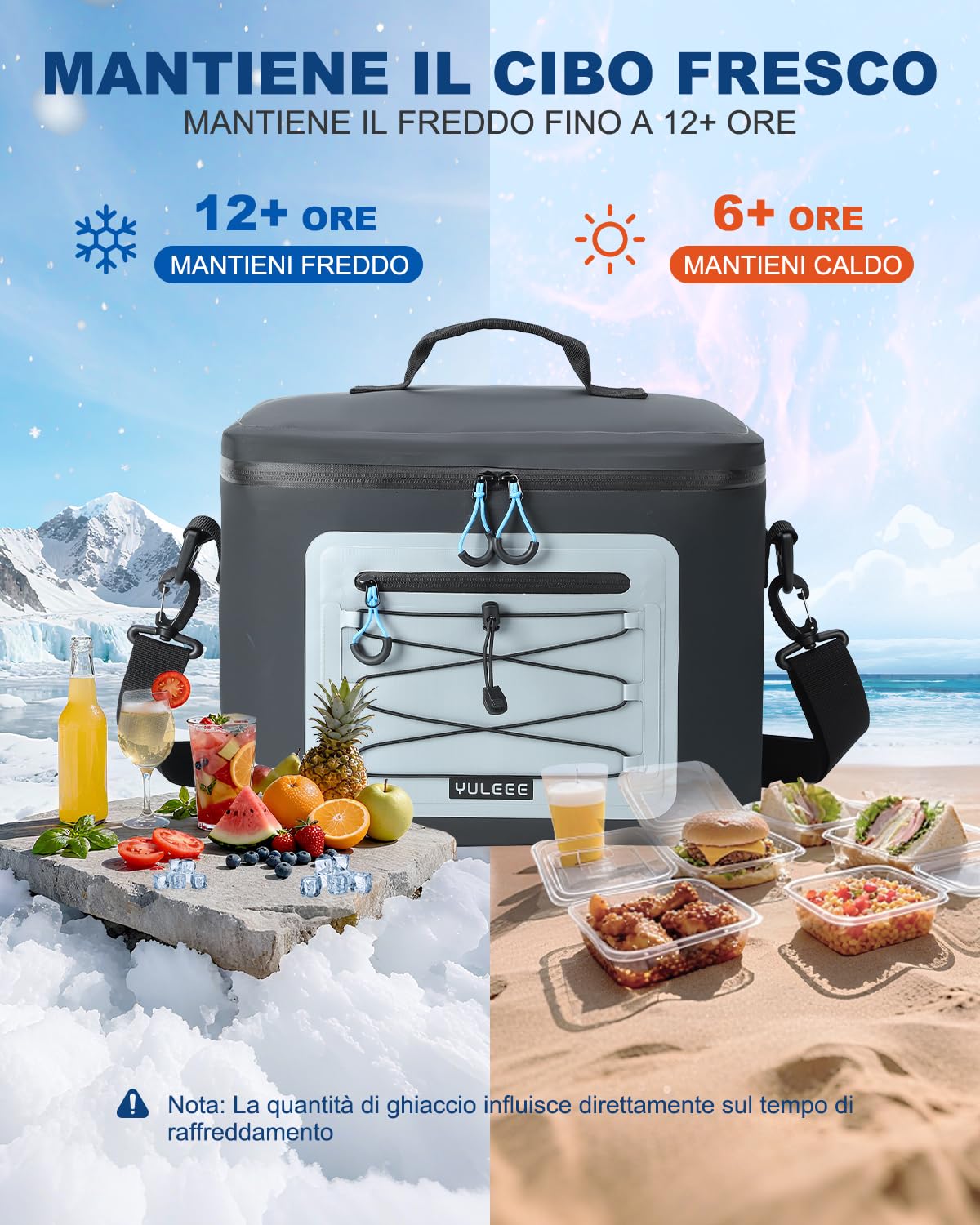 Borsa Termica Porta Pranzo - Borsa Frigo Pranzo Impermeabile e Portatile,Borsa Frigo per All'aperto Barbecue Campeggio Viaggi Spiaggia, 20L, Nero