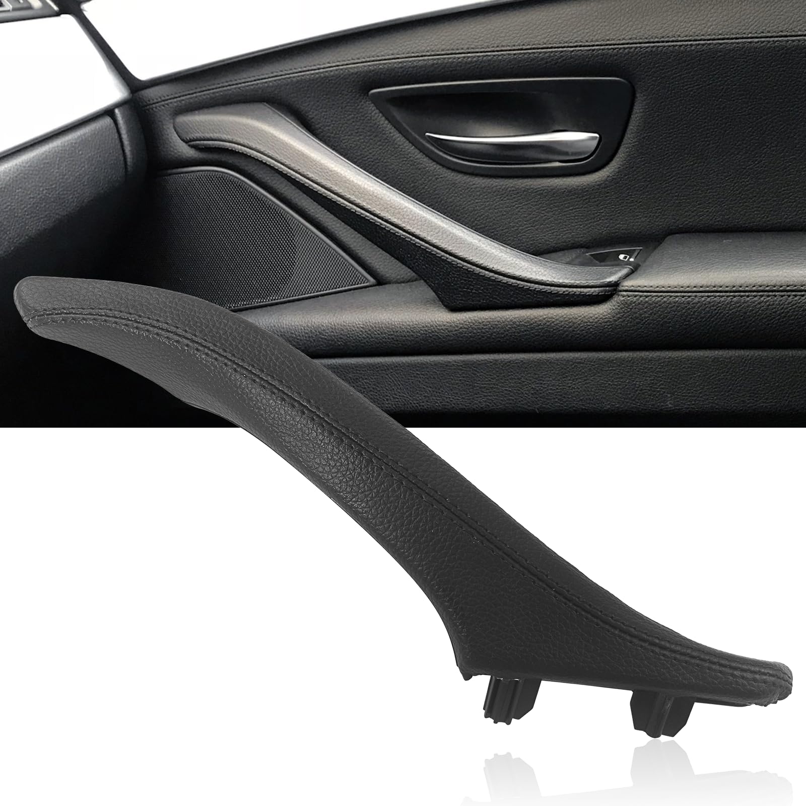 1 Stück Leder-Seitentürgriff BMW 5er-Serie, Türgriff Innen Rechts für 5er F10 F11 F18 51417225852 Rechts Auto Innen Beifahrertür Leder Zuggriff (schwarz)