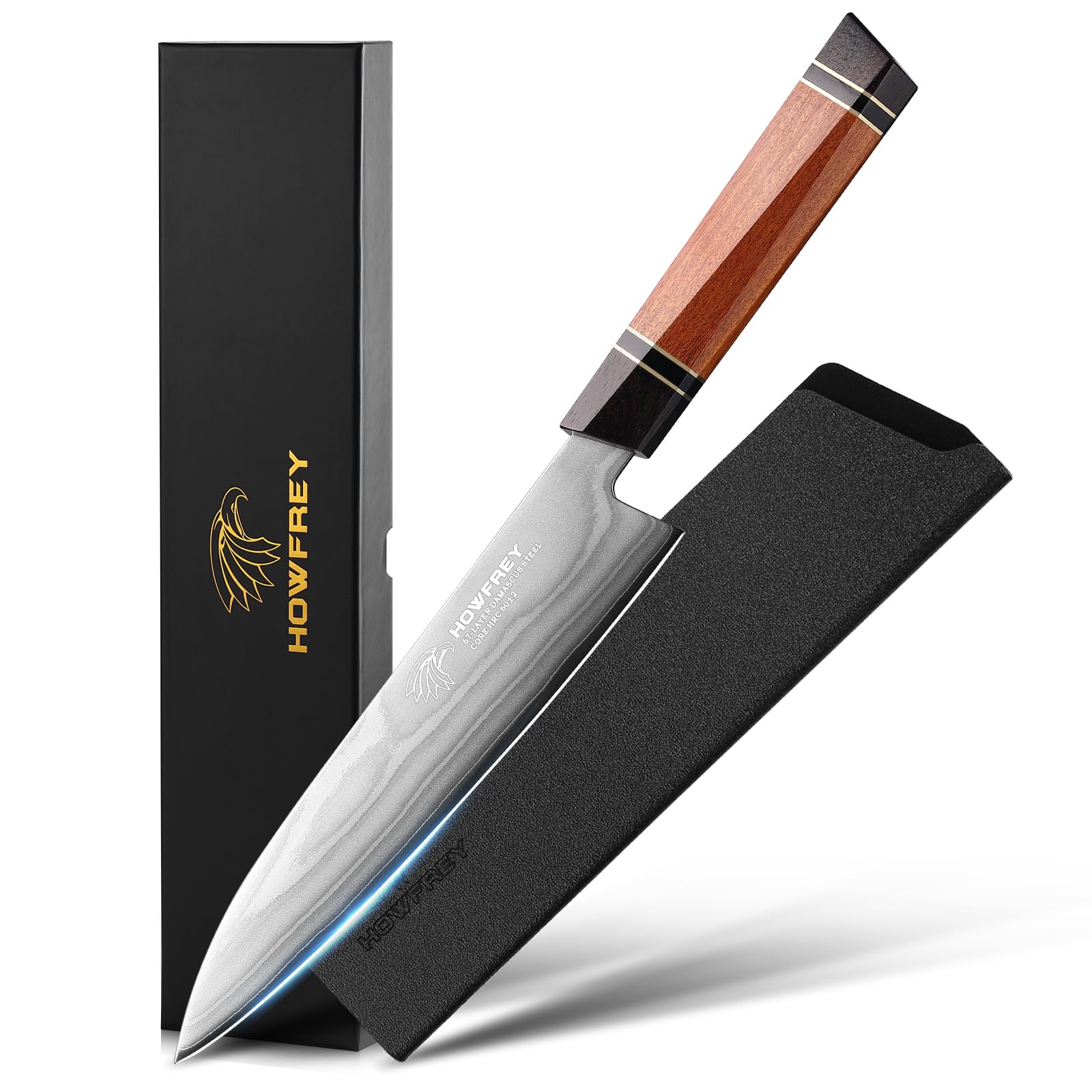 Damascus Chef Knife 8 Inch, 67-Layer Japanese Kitchen Knives Sharp VG-10 High Carbon Stainless Steel with Ergonomic Pakkawood Handles, Elegant Gift Box Packaging for Home and Kitchen — Amazon image 11