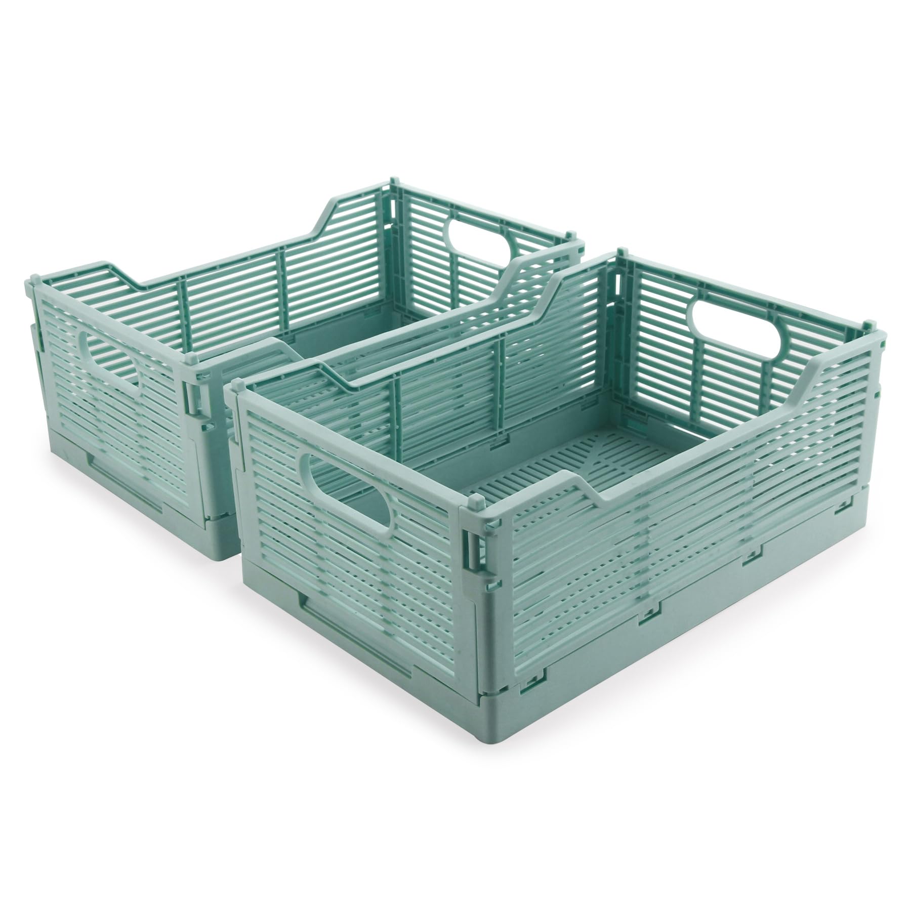 Vivikivi 2-Pack Plastic Collapsible Crates, Foldable Storage Boxes Stackable Storage Baskets