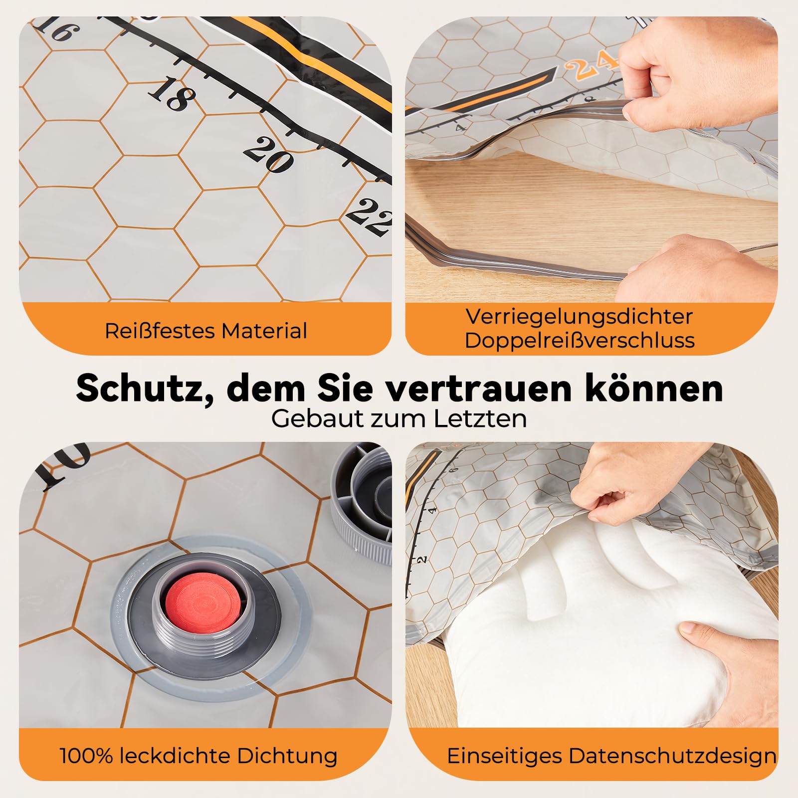 Vakuumbeutel für Kleidung Reise mit Kabelloser Pumpe, Vakuumbeutel 20 Beutel (6Sx40x54cm、6Mx47x64cm、4Lx54x74cm、4XLx61x84cm), ideal für Reise & Aufbewahrung – Vacuum Bags for Clothing Travel & Storage