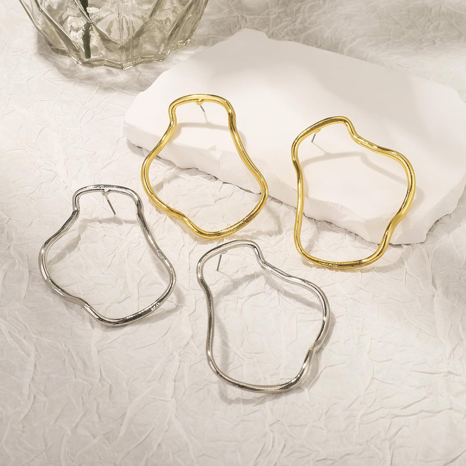 Chunky Geometric Hoop Earrings for Women Gold Silver Tone Statement Bold Design Drop Dangle Jewelry Trendy Fashion Accessories 2026 Irregular Minimalist Style image 4 of 6 B0FFMW492G