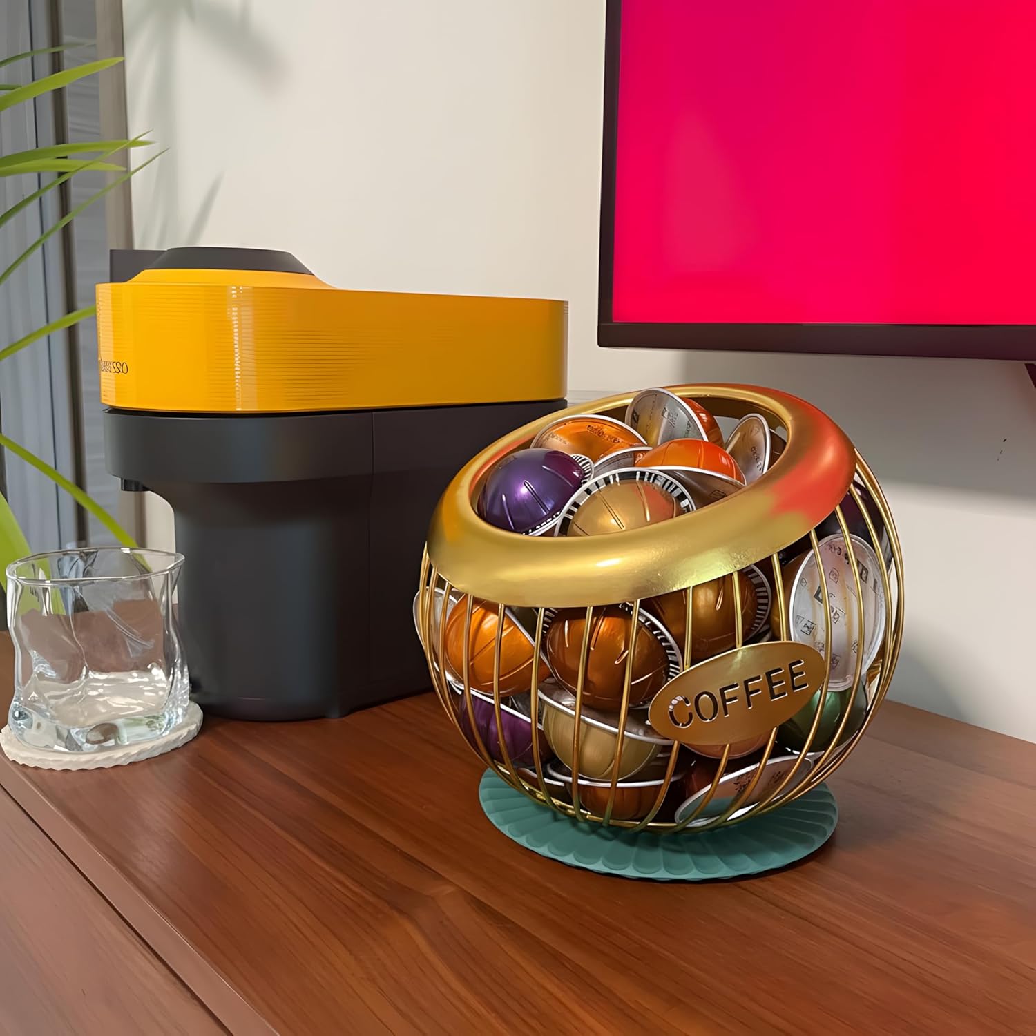AIYICIII Coffee Pod Holder for Counter - Large Capacity Keurig K-Cup Organizer, Nespresso Vertuo Coffee Station Organizer, Metal Coffee Pods Storage, Coffee Bar Accessories and Decor (Gold)