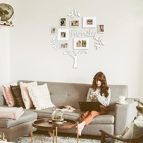 Miniatura 4 de HELLO LAURA - Juego de portarretratos para árbol genealógico, marco blanco con temática del hogar, colección de galería, con forma de árbol, listo
