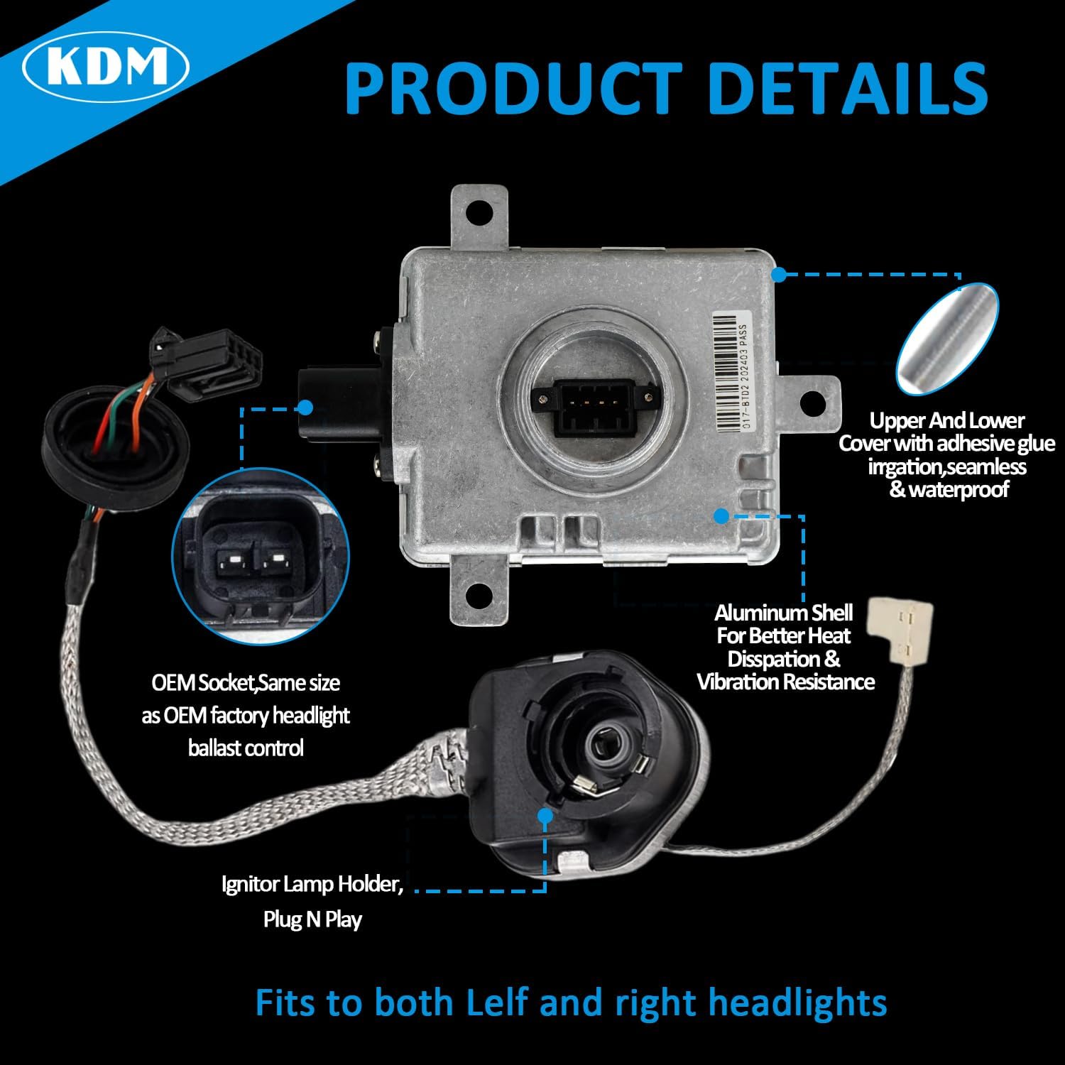 KDM Xenon HID Headlight Ballast with Igniter Control Fit for Acura TL TSX MDX,Mazda 3/5 CX-5 CX-9,Honda Odyssey, Mit-subishi Outlander Lancer,Replacement OEM# W3T19371 W3T16271 W3T20671 W3T20971