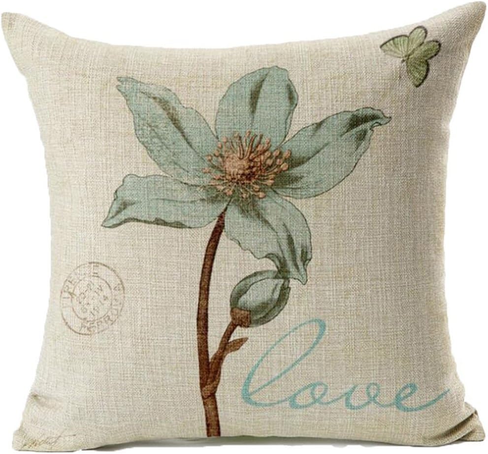 LOULANJX Square Decorative Throw Pillow Case Cushion Cover Hand Painted Lotus Leaf Butterfly Flowers Pattern Cotton Linen Fashion Pillowcase Pillow Cover 18 X18 Inch Four Seasons General (JX96-H)
