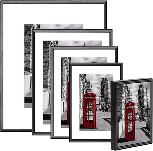 Juego de 5 portarretratos negros de varios tamaños de metal mate, uno de 3.5 x 5, uno de 4 x 6, uno de 5 x 7, uno de 6 x 8, uno de 8 x 10 pulgadas y