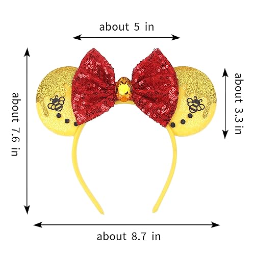 Miniatura 3 de Orejas de oso Winnie Pooh - Diademas de disfraz de abeja de miel, lentejuelas de abeja, orejas de ratón, accesorios para el cabello para fiesta de