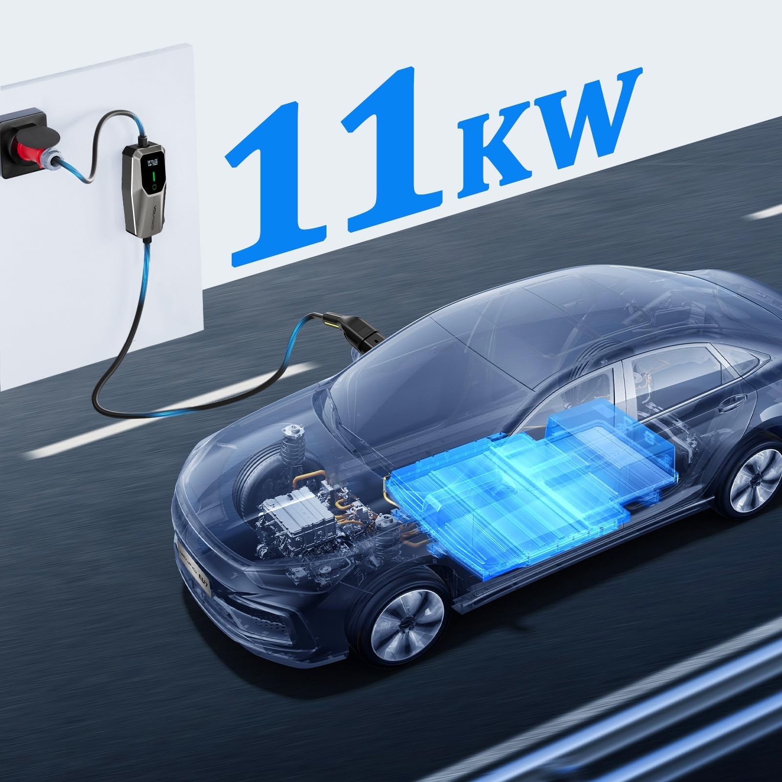 VDLPOWEREU Cargador de Coche Eléctrico 11kW Trifásico Tipo 2 CEE Socket (5 Pin) EV Cargador Wallbox Estación de Carga Móvil Ajustable 6-16A 5 Meter, Cable de Carga Compatible con EV PHEV