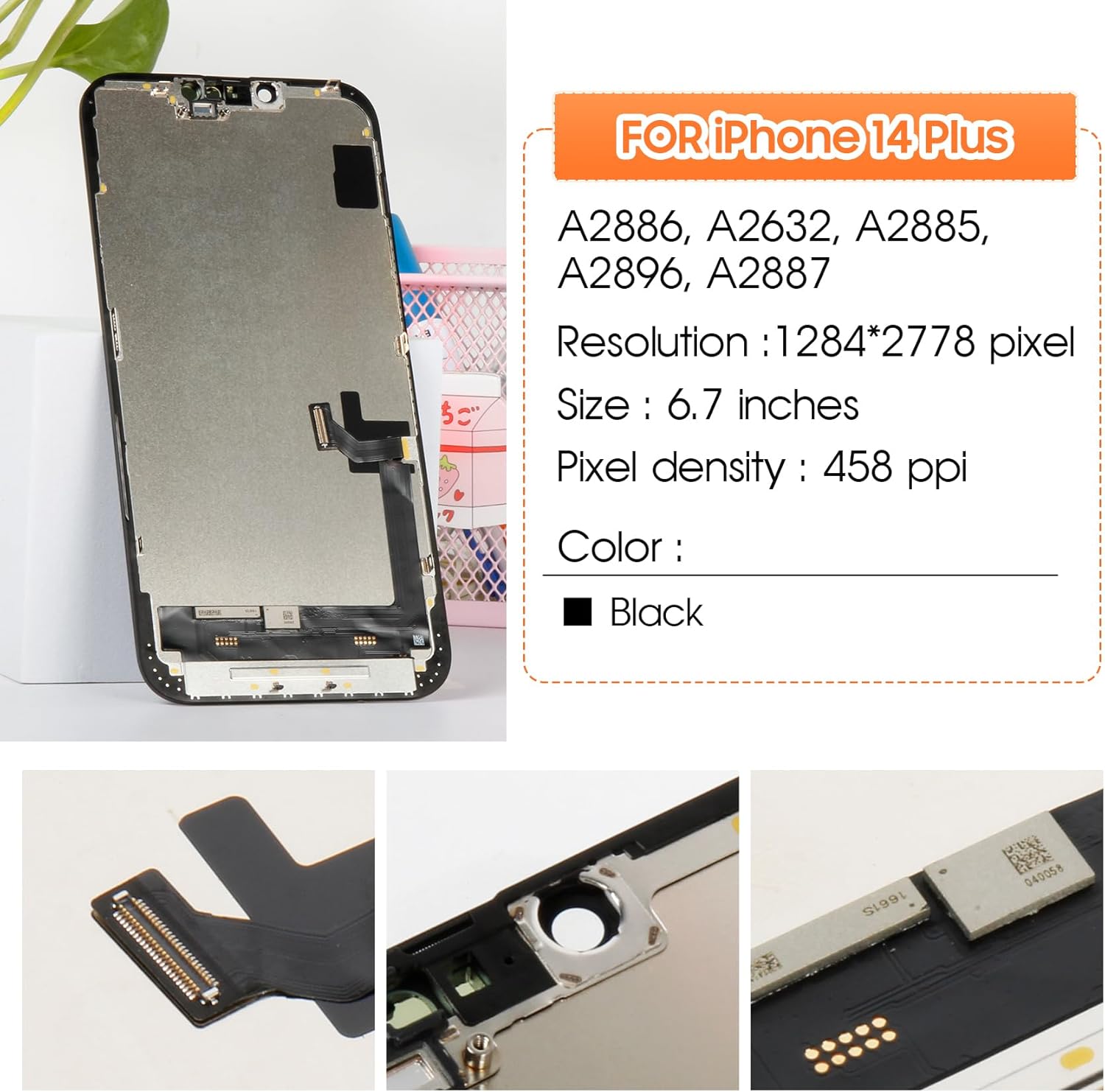 Screen for iPhone 14 Plus Screen Replacement for iPhone A2886 LCD Screen A2632,A2885,A2896,A2887 3D Touch Display Digitizer Assembly Repair Parts（Black）