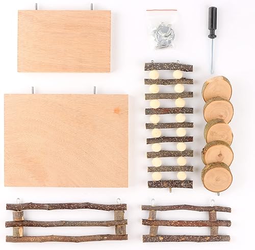 Miniatura 8 de Juguetes de escalada para hámster de madera natural de dos niveles (fijos con 4 tornillos) plataforma de actividades de juego de hámster, juguetes