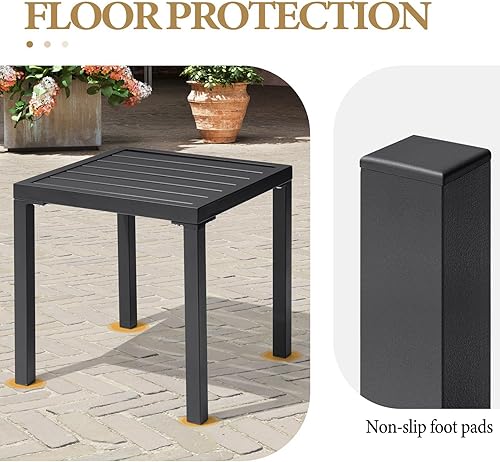Miniatura 5 de Crestlive Products Mesa auxiliar para exteriores, pequeña mesa auxiliar cuadrada de metal, fácil de montar, resistente a la intemperie, ideal para