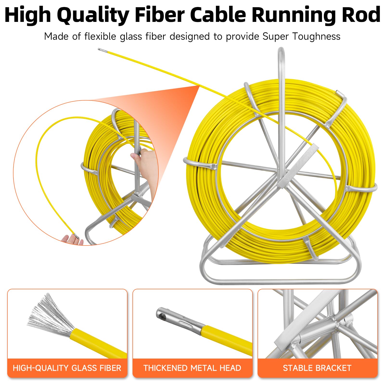 Nastro per pesci in fibra di vetro da 6 mm, 150 m, estrattore di filo per condotti elettrici, con supporto per bobina in acciaio, strumenti da pesca per pareti e condotti elettrici