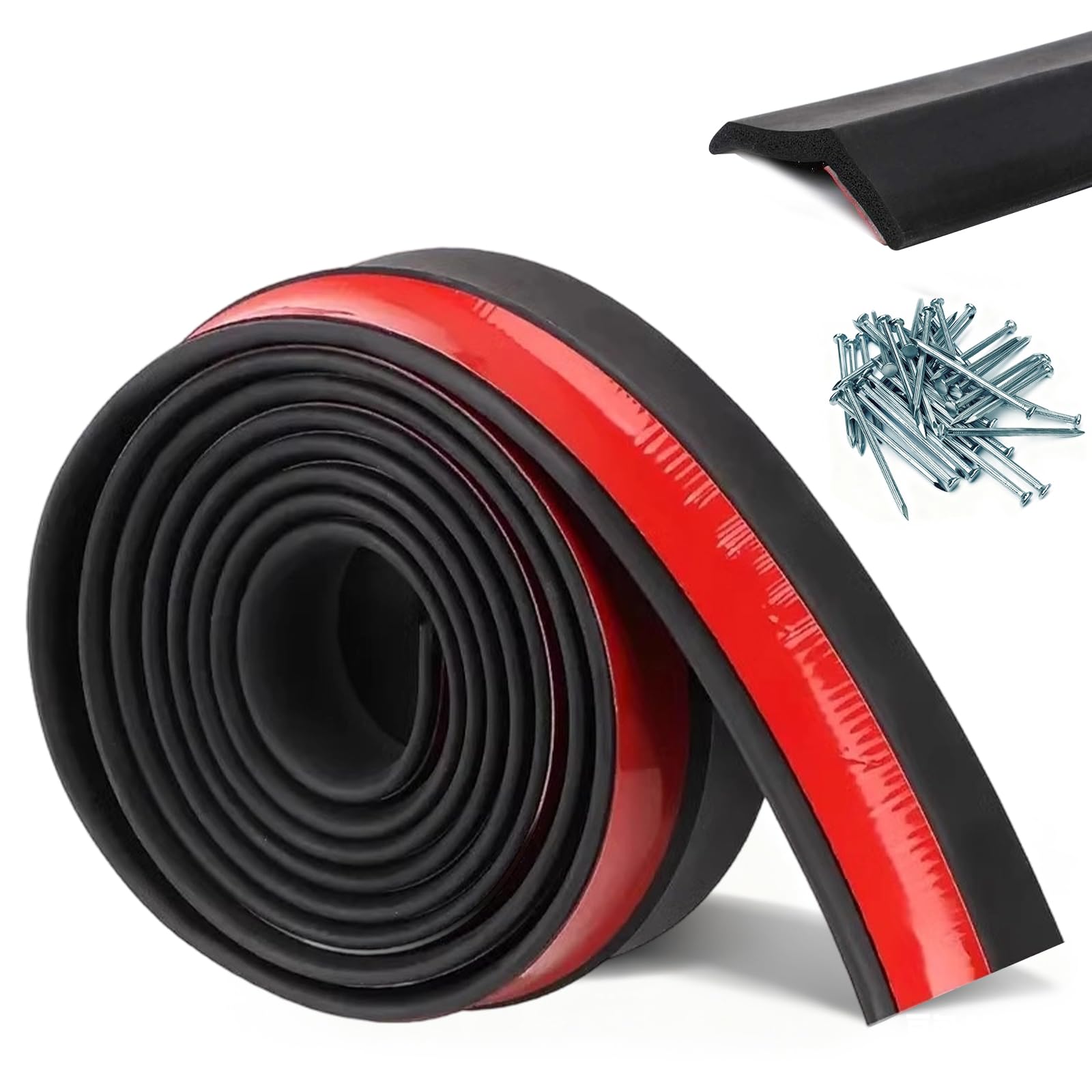 Universal Garage Door Seal 6m, Garage Door Bottom Weather Stripping Seal Strip Rubber Draught Excluder Waterproof Threshold Seals with Adhesive & Nails for Warehouse