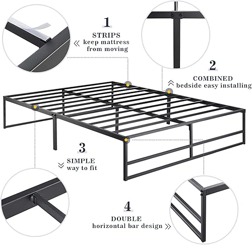 Miniatura 12 de Allewie Base de cama de plataforma de tamaño individual resistente con almacenamiento de espacio de 14 pulgadas, fuerte soporte de listones de