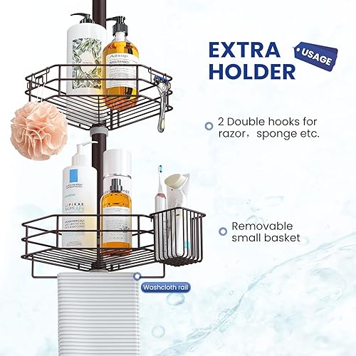 Miniatura 4 de SEIRIONE Estante de ducha a prueba de óxido para ducha interior, organizador de 4 organizadores para almacenamiento de accesorios de champú y
