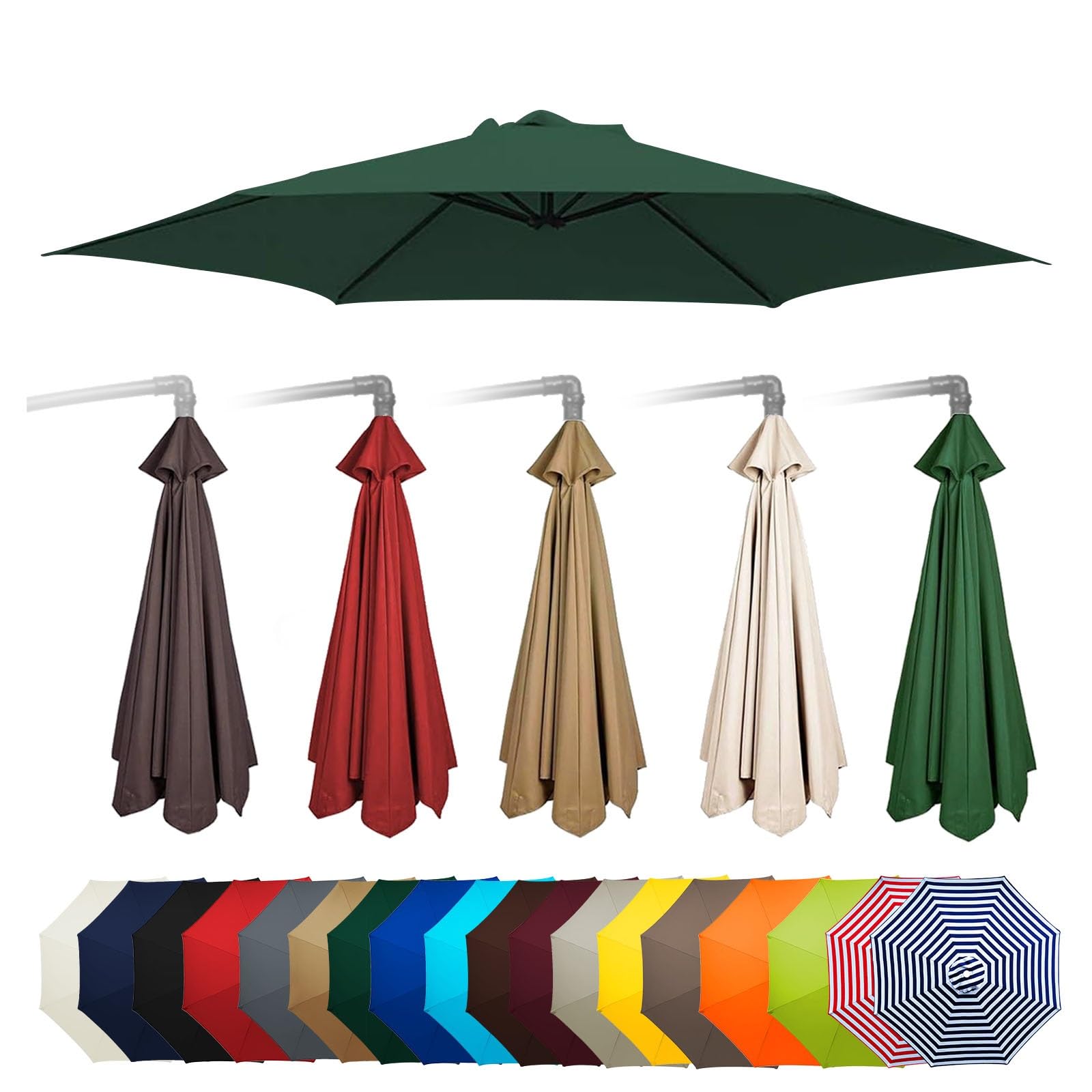 Replacement Fabric Garden Parasol Canopy Cover, 2m/2.30m/2.7m/3.0m Umbrella Replacement Cloth, Replacement Parasol Cloth For 6/8 Arms Cantilever Parasol Umbrella Replacement Canopy(Dark green,8ribs:2.