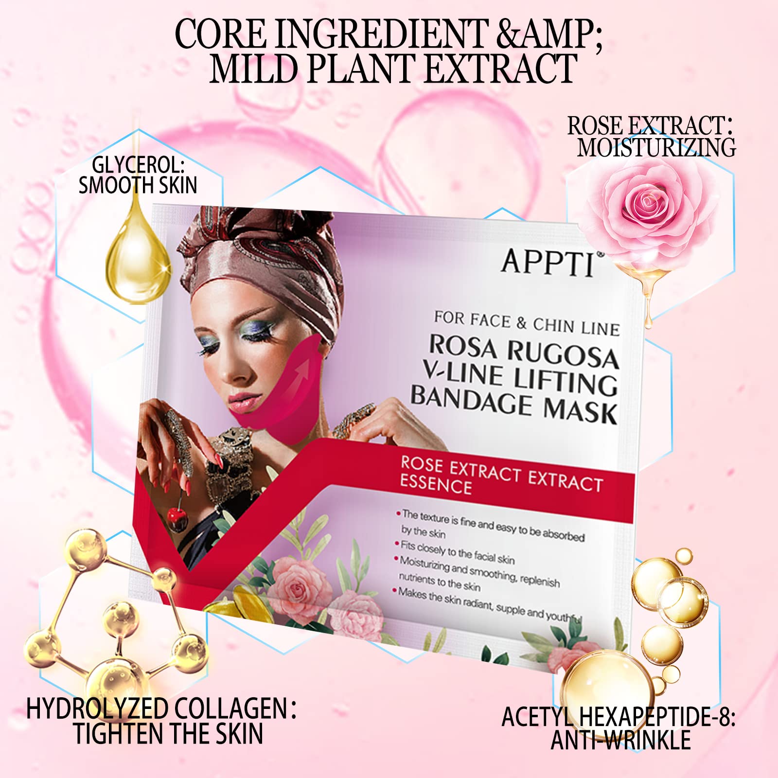 Amazon.com: APPTI 5Pcs Rosa V-Line Lifting Bandage Mask, Double