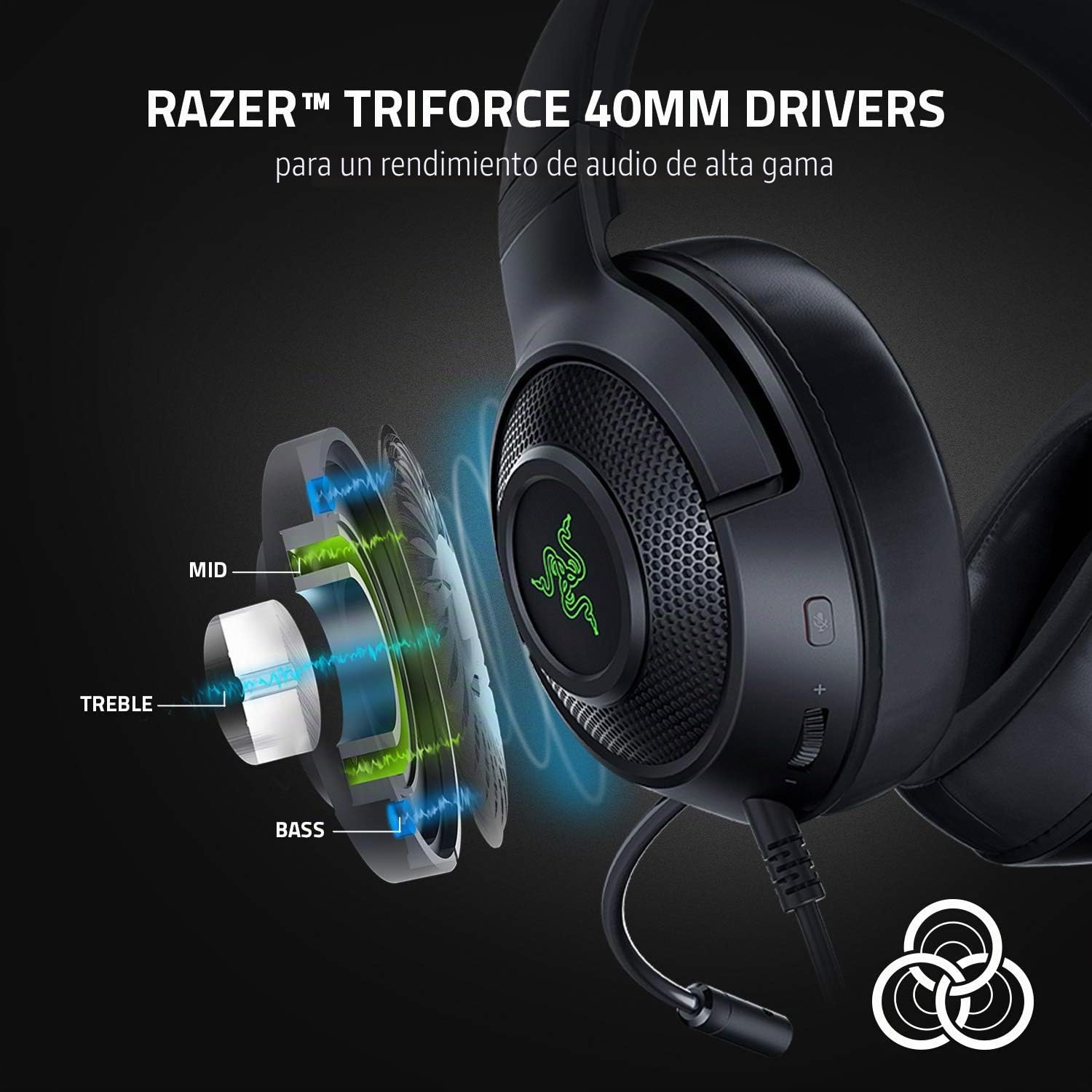 Razer Kraken V3 X - Auriculares para Videojuegos, Sonido Envolvente 7.1, Controladores Triforce de 40 mm, Micro cardioide Plegable HyperClear - Iluminación Croma RGB - para PC - Negro clásico