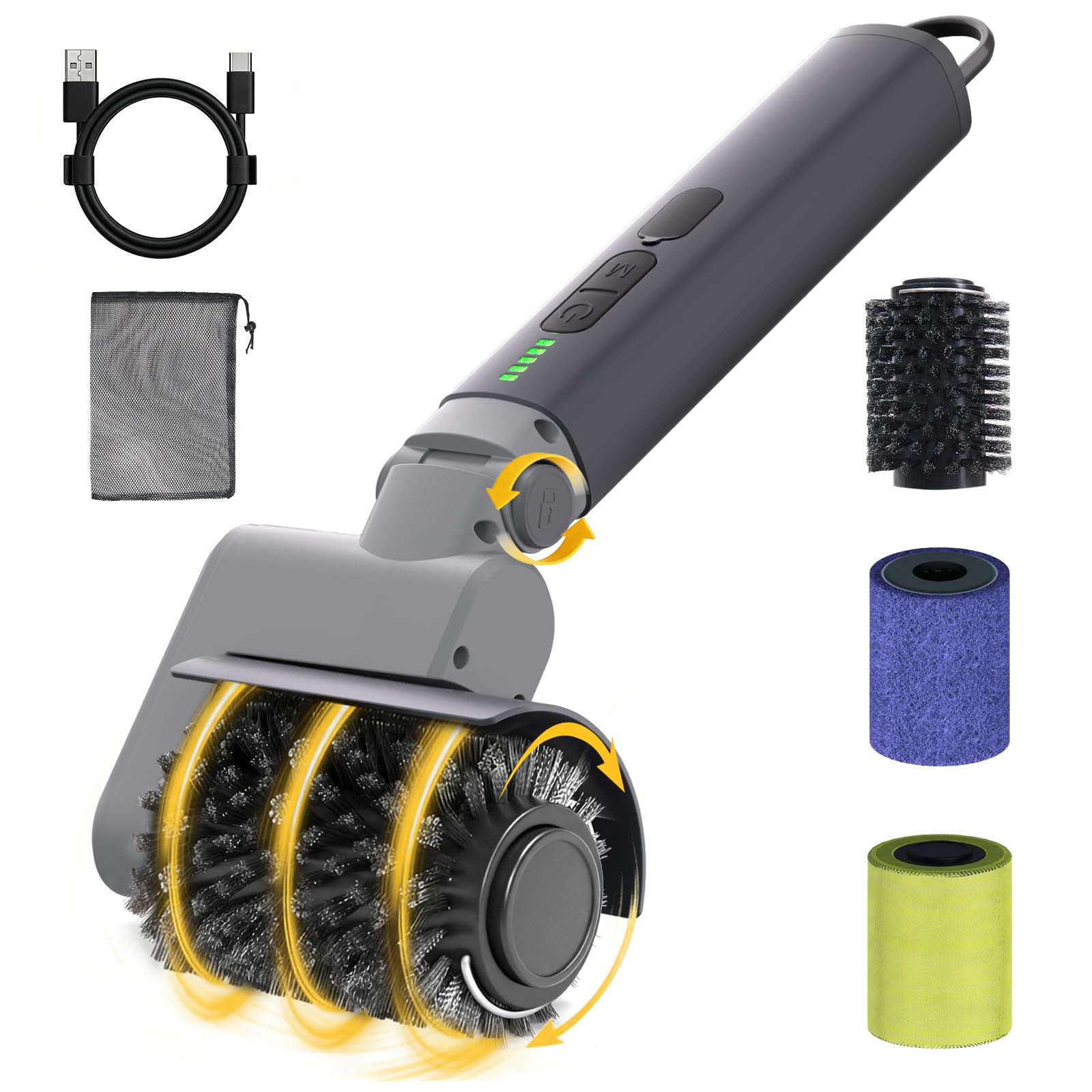 Samek Electric Grill Brush,Cordless Electric BBQ Grill Cleaner with 3 Replacement Heads, Cordless Rechargeable, 3-Speed Power Control, Adjustable Angle, Gray
