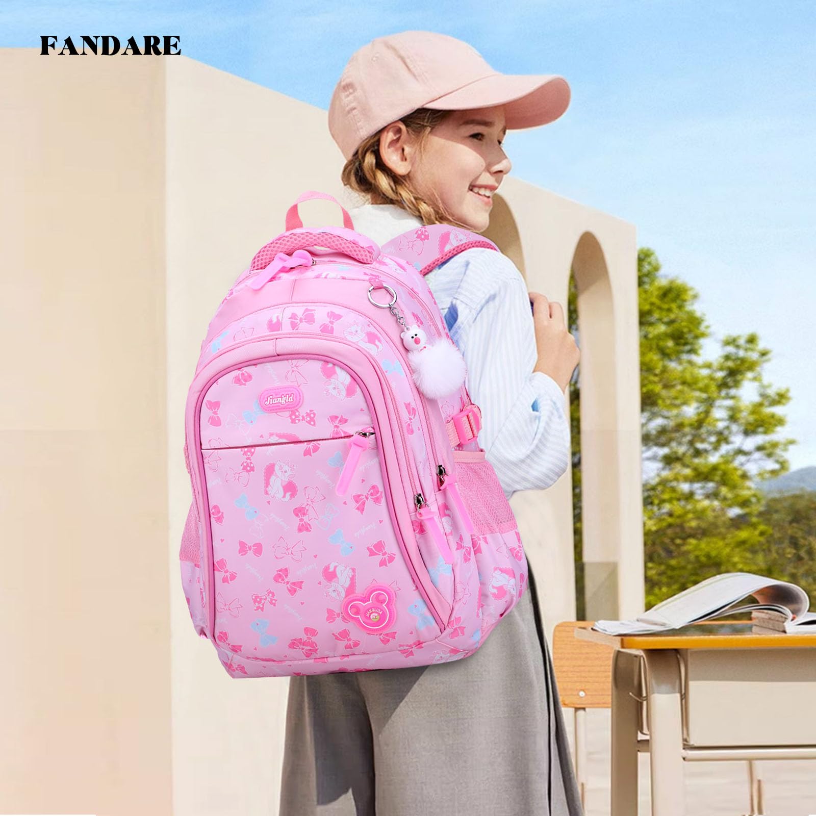 FANDARE Zaino per bambini Zaino Scuola Ragazze Elementare Adolescente Zainetto Daypacks per laptop - per Scuola Lavoro Escursioni Viaggi Impermeabile Nylon Rosa