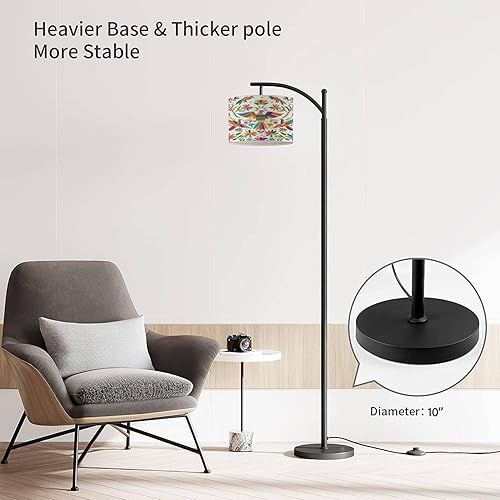 Miniatura 2 de Lámparas de pie de arco, colorido estilo mexicano bordado de Tenango lámpara de pie con control remoto, lámparas altas de metal con pantalla para