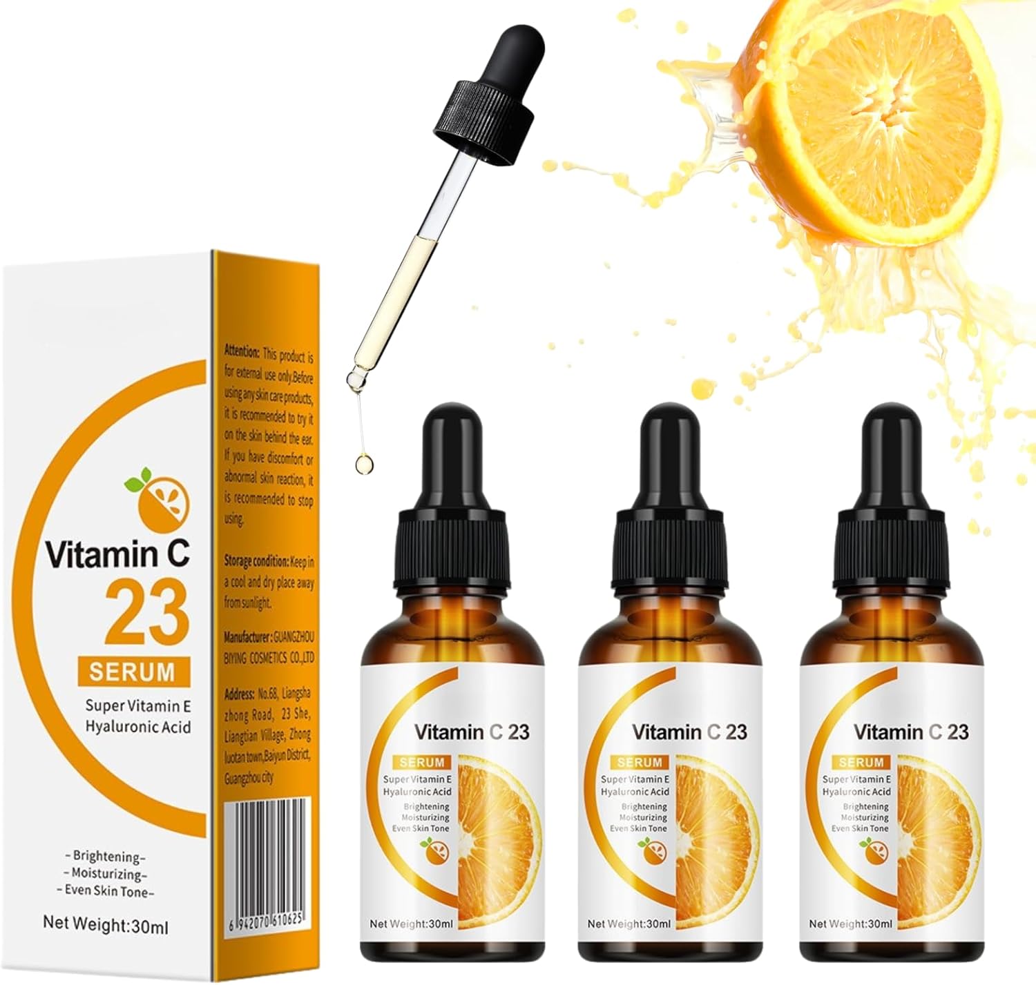 3PCS Vitamin C Serum for Face – 23% Vitamin C Face Serum with Hyaluronic Acid & Vitamin E – Anti-Aging & Brightening Serum for Anti-Wrinkle, Hydrating, Dark Spot Correcting, Korean Skincare