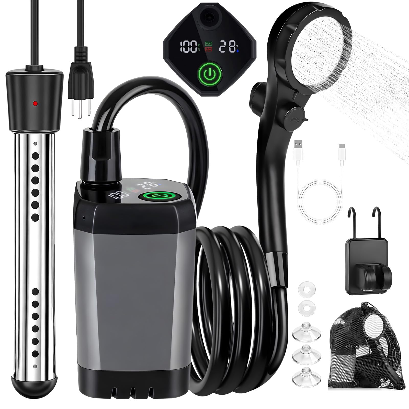 Photo 1 of ***SEE NOTES FOR DETAILS***
COOLIGO Portable Camping Shower with Heater, 6000mAh Rechargeable Camping Shower with 2000W Immersion Heater, LED Display, Heated Outdoor Shower for Travel, Hiking, Car, Pet