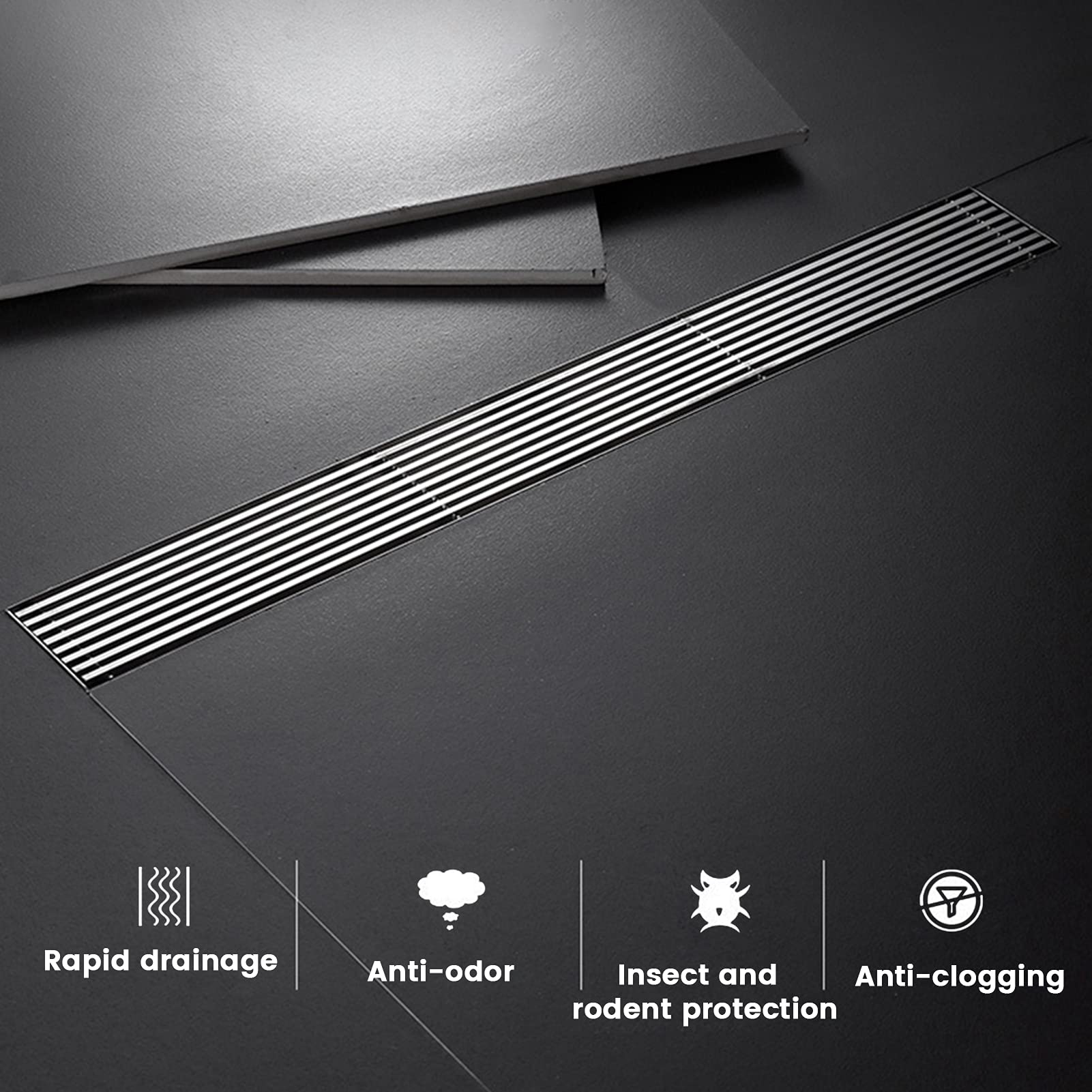 Heaven Bird 24 Inch Linear Shower Floor Drain, Rectangular Shower Drain