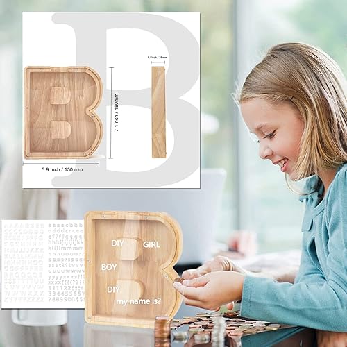 Miniatura 2 de Alcancía para niños, alcancía de madera transparente con letras de la A a la Z, decoración creativa para cumpleaños, Navidad y día de Acción de