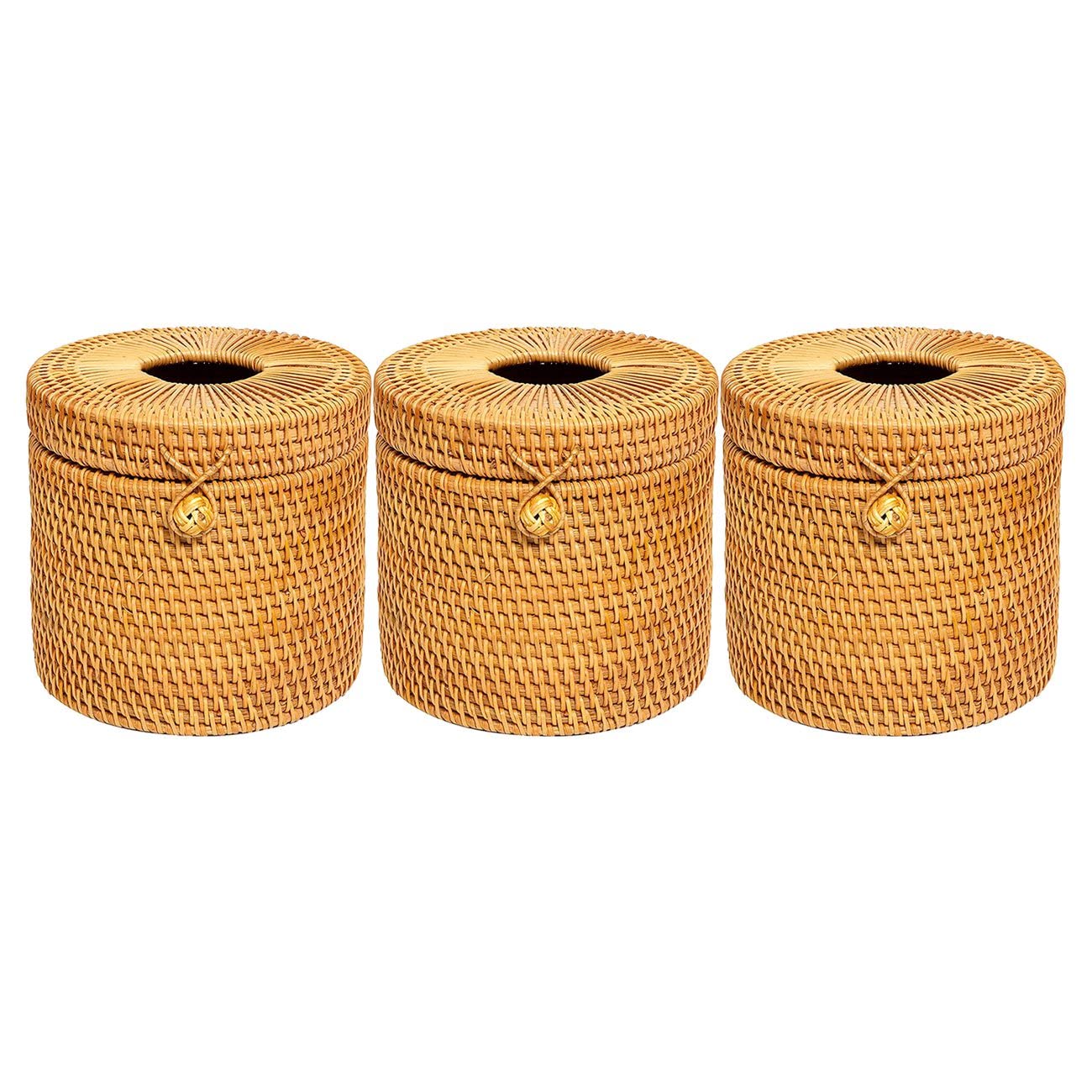 Hndhbfgrt 3X Rattan Tissue Box Toilet Paper Cover Wicker Decorative Holders with Lid