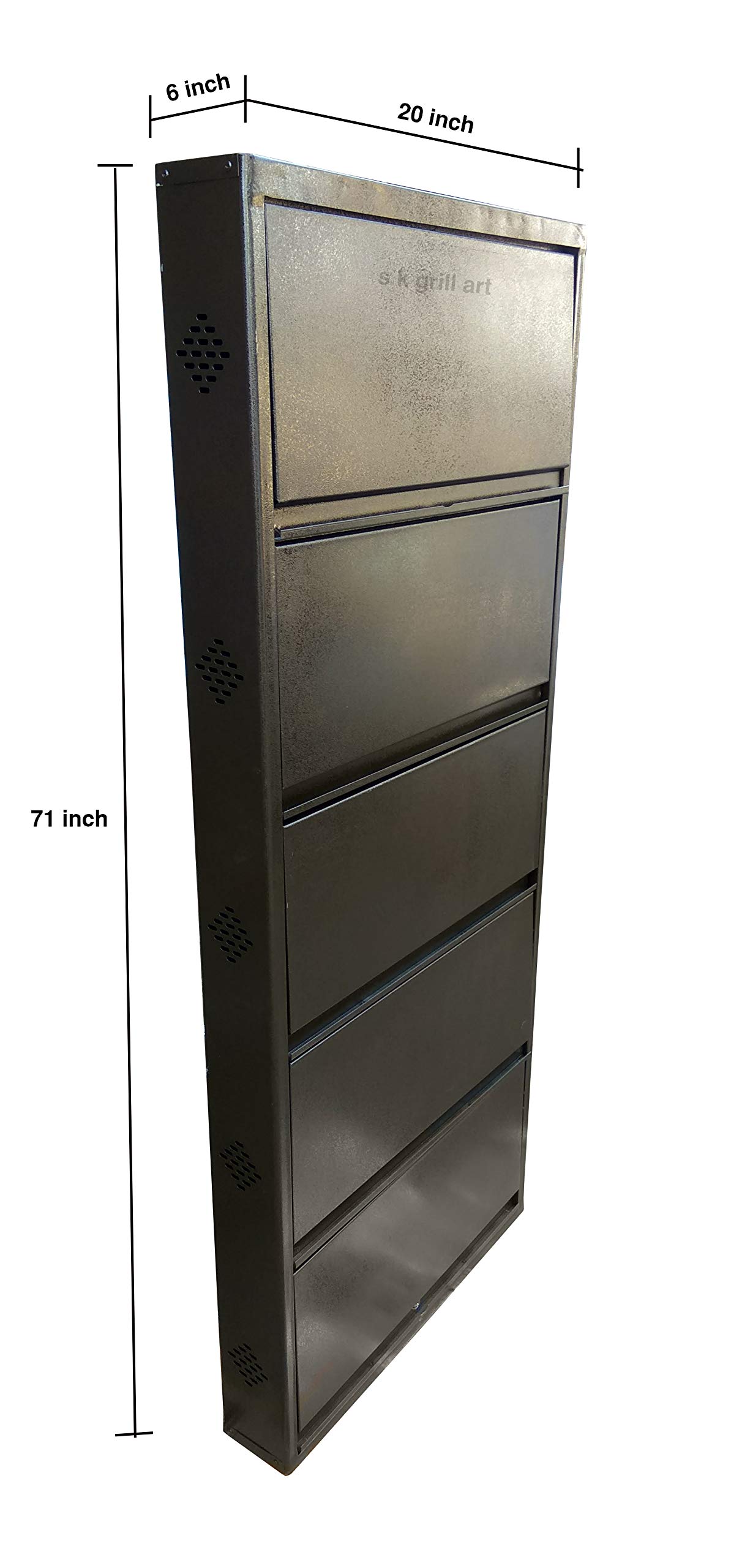 s k grill art Metal Shoe Rack Collapsible wall Mounted (Brown, 20 x 6 x 71 inches)