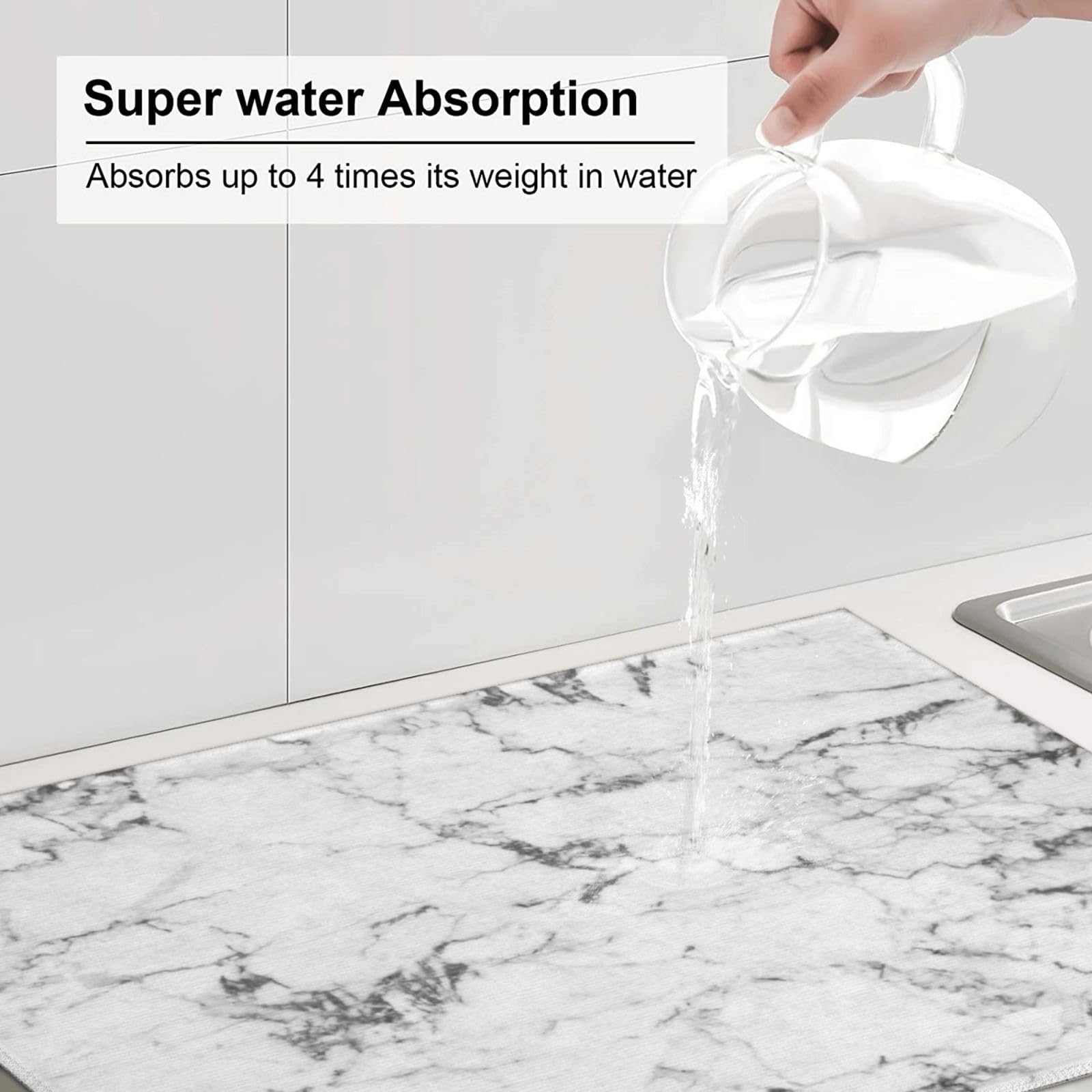 FFLSDR Tapis De Séchage De Vaisselle, Marbre Rose Or Marbre Métallique Blush Rose Absorbant Plat Égouttoir Tapis Évier Tapis 41X46 CM