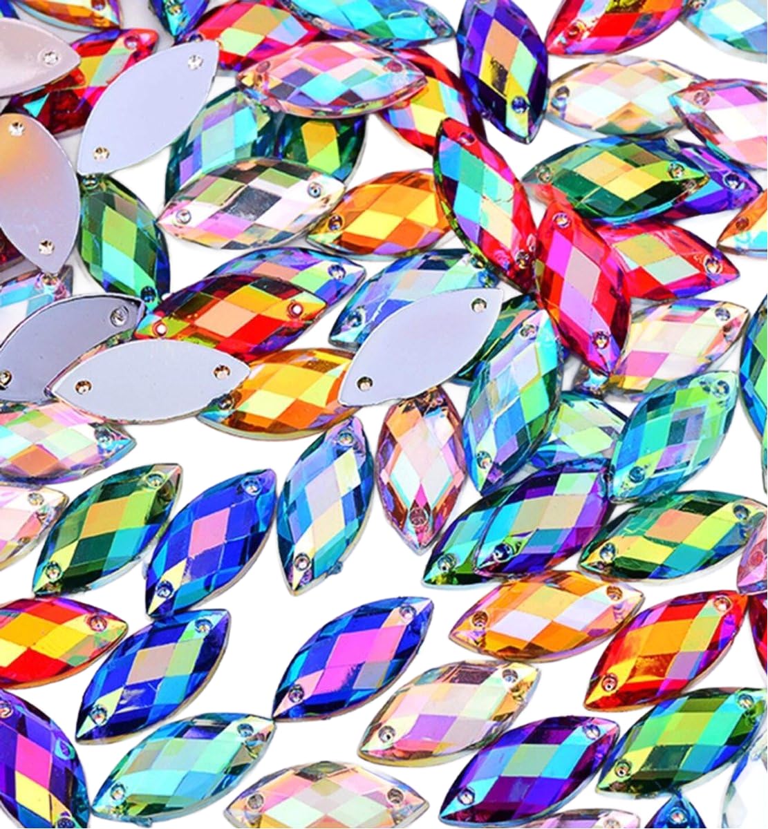 Strass à coudre losange haut de gamme éclat bleu vert rose 7x15mm pour ornements de créateur