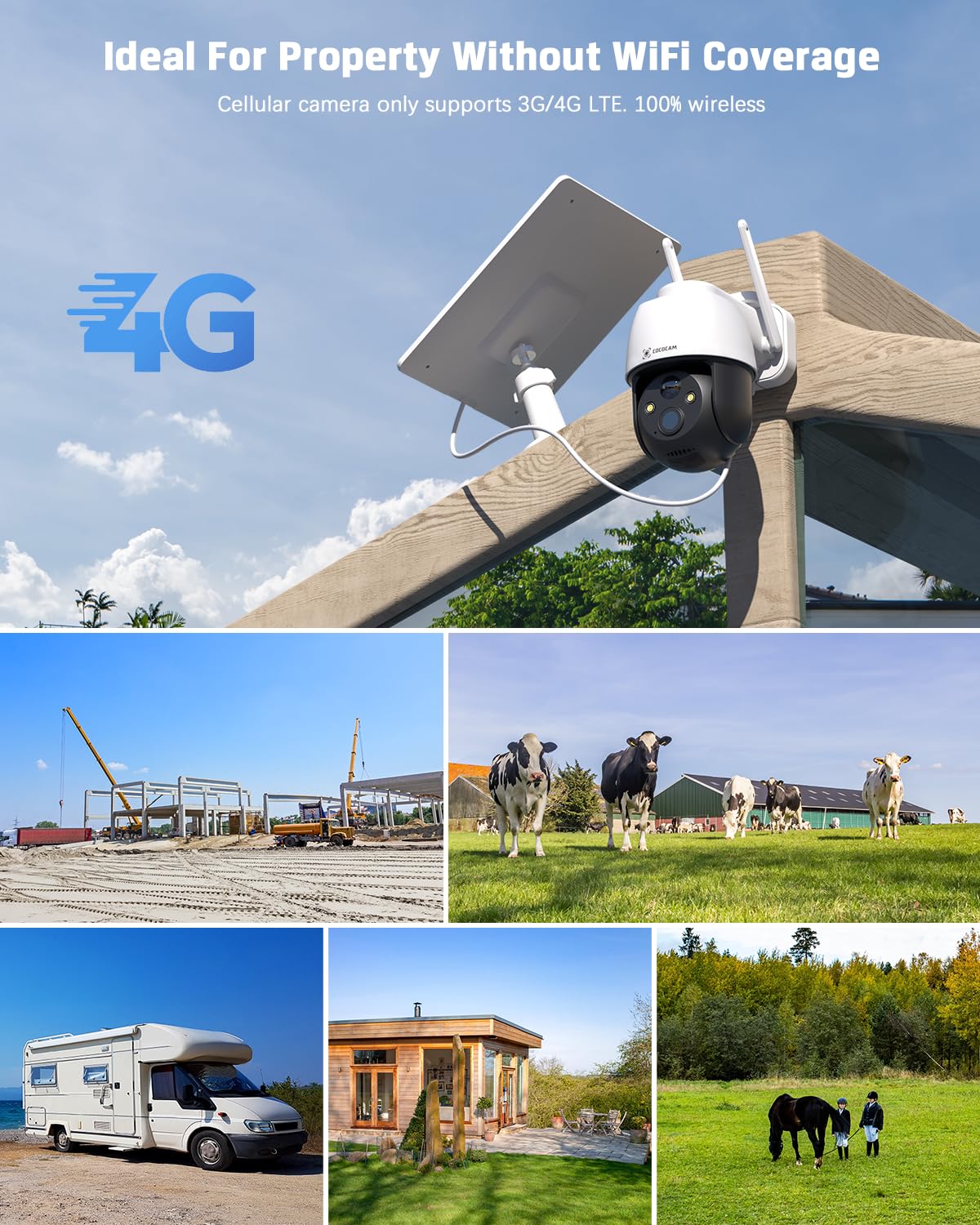 COCOCAM 24/7 opname AOV 4G LTE Geen WiFi beveiligingscamera met 15000mAh batterij 8W zonnepaneel, 2K PTZ zonne-buitencamera, 30 meter nachtzicht, AI- detectie, AI-tracking, IP66