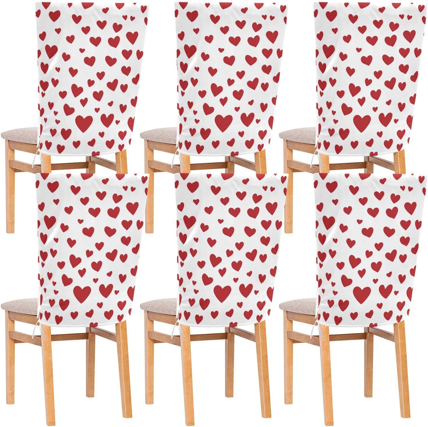 ALAZA Cute Red Hearts Chair Back Cover Set of 6, Washable Reusable Removable Chair Slipcovers Decorative Chair Cover for Home Kitchen Wedding Party