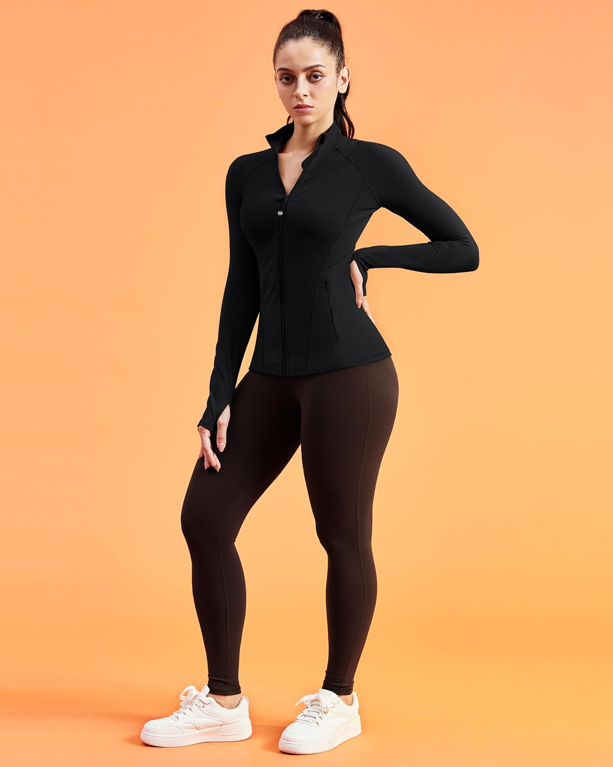 QUEENIEKE Workout Jackets for Woman Zip Up Long Sleeve Slim Fit Athletic Gym Tops Running Jacket with Thumb Holes - Image 6