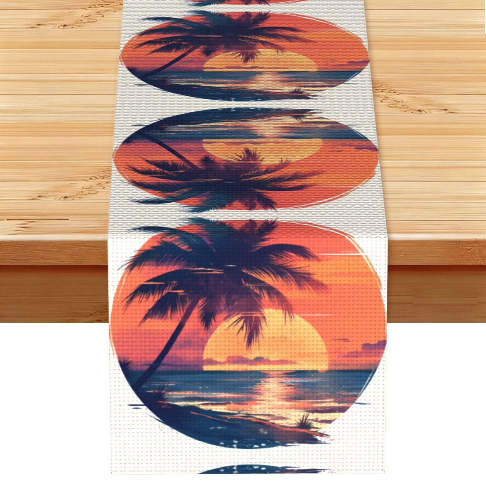 coconut trees at sunset Linen Feel Table Runner Wedding Party Home Decoration