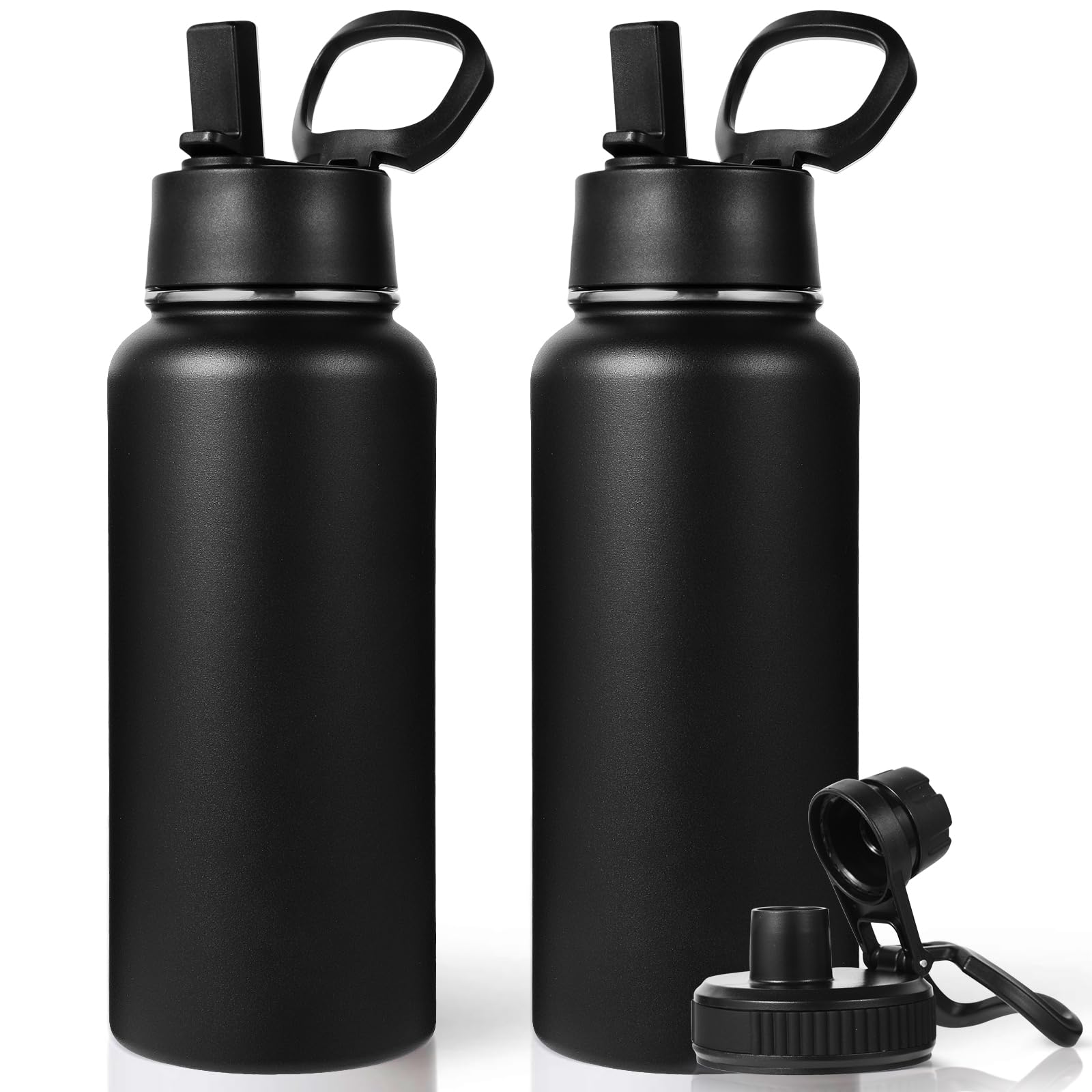 Neihepal 32 oz Insulated Water Bottles with 2 Lids (Straw & Spout Lid), 18/8 Stainless Steel Double Wall Water Bottle for Gym, Travel, Camping, Sports