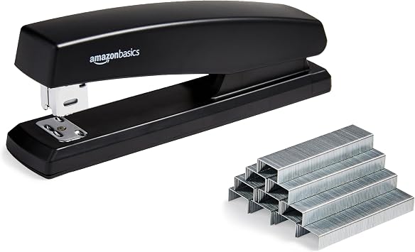 Amazon Basics Stapler with 1000 Staples 25 Sheet Capacity Non-Slip Rubber Foot Home Office Black