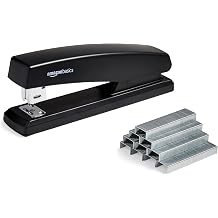 Amazon Basics Stapler with 1000 Staples, 25 sheet capacity, anti-slip rubber base, Home, Office, Black