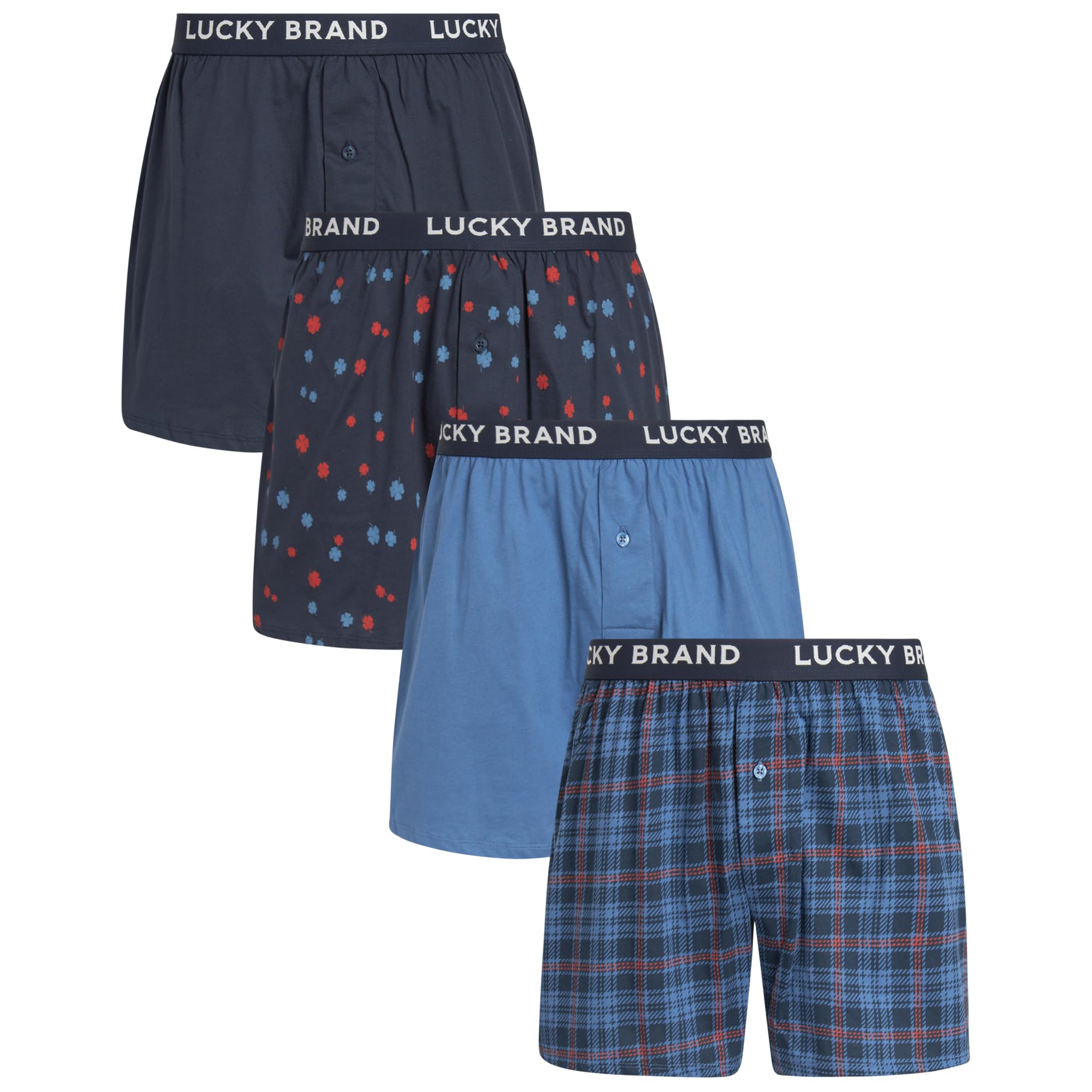 Mens Underwear Boxer Shorts - 4 Pack Super Soft Knit 4'' Inseam Relaxed Fit Cotton Boxers for Men with Button Fly