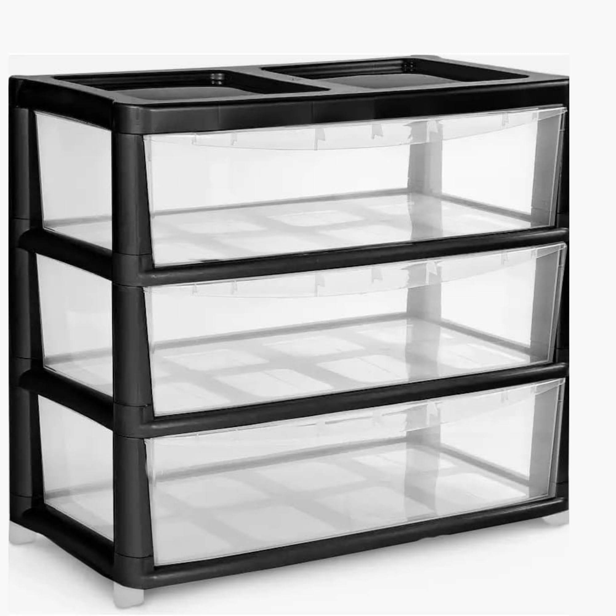 SIDSONS Jumbo Chest 3 Drawers Storage Unit, Plastic Drawers Home Office Closet Bedroom Dorm, Modular Storage Tower Cabinet Nursery School Storage Solution (Black/Clear, 3 Drawers Jumbo)