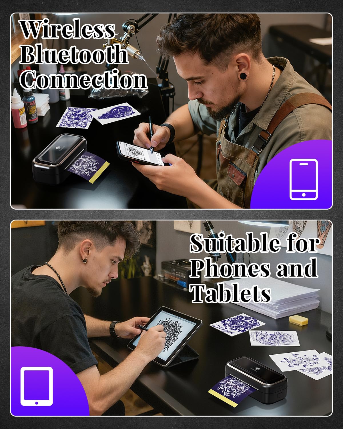 Phomemo TP31 Stampante Per Tatuaggi, Stampante Stencil Tattoo con 10 Carte di Trasferimento Compatibile Con il Telefono, Tablet e PC per Artisti e Principianti