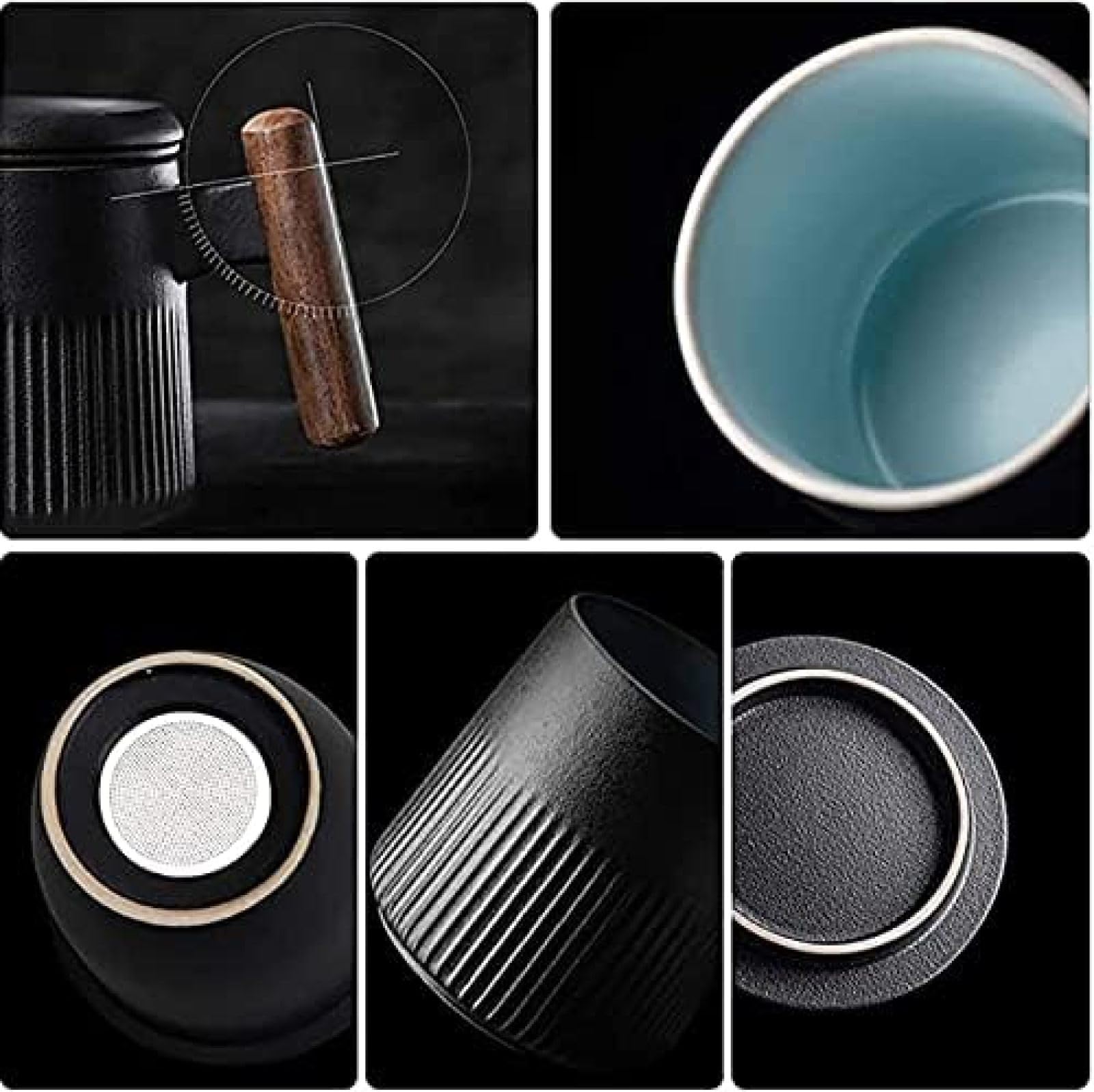 Tasse à thé avec Couvercle et passoire, Tasse en grès pour thé en Vrac ou sachets de thé, Tasse à thé en céramique de 360 ​​ML avec Manche en Bois, 2024